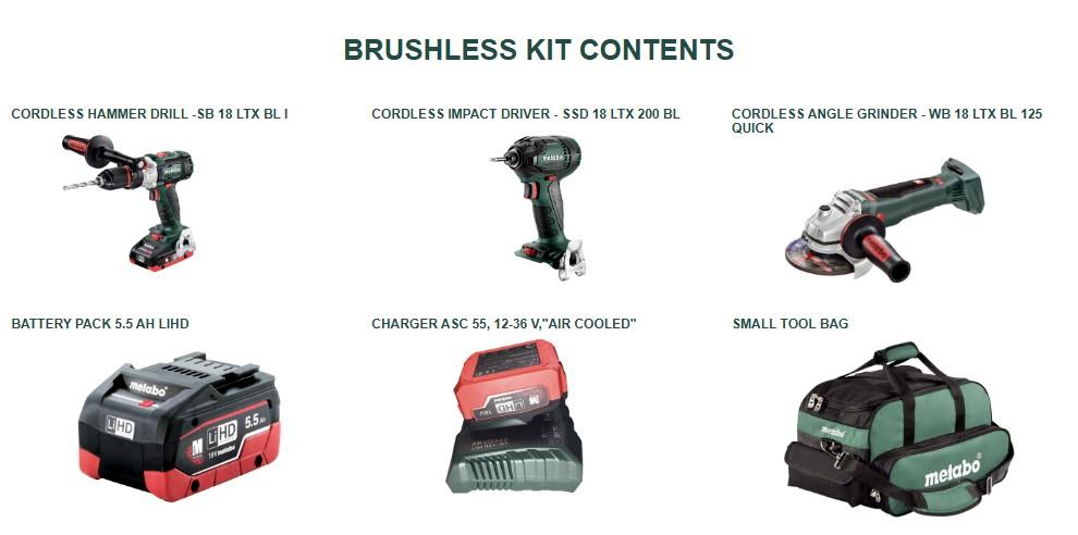 METABO 18.0v Li 5.5ah 3pc Brushless Tool Kit  BL3SB2HD5.5X